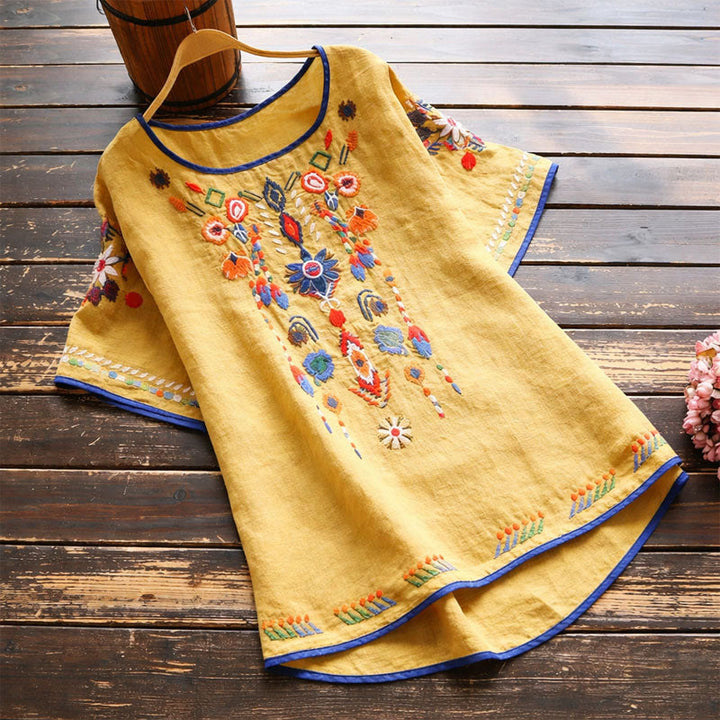 Clara | Women's Embroidered Short Sleeve Blouse-MODAUTLET