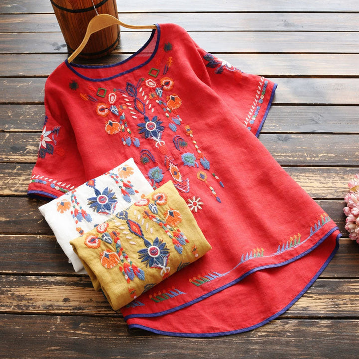 Clara | Women's Embroidered Short Sleeve Blouse-MODAUTLET