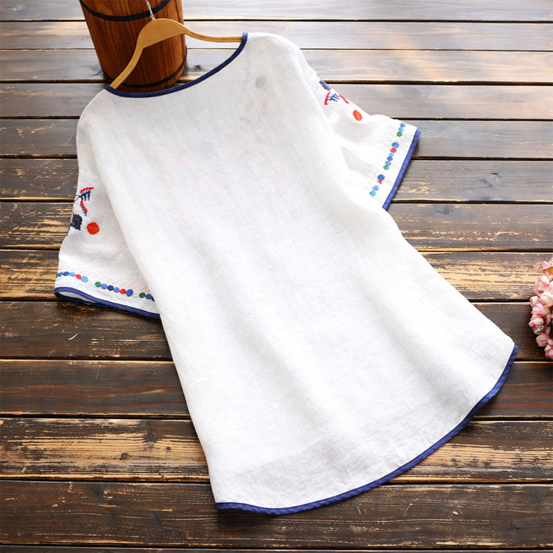 Clara | Women's Embroidered Short Sleeve Blouse-MODAUTLET