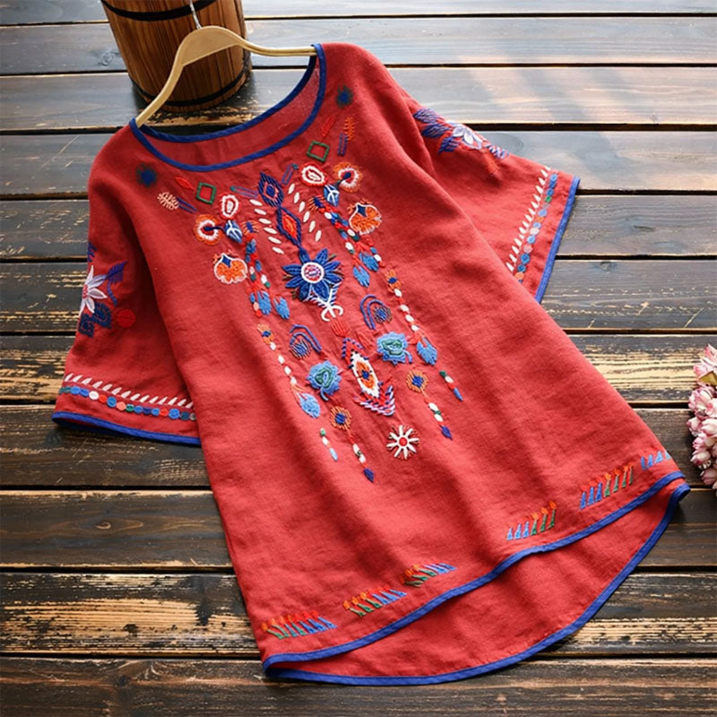 Clara | Women's Embroidered Short Sleeve Blouse-MODAUTLET