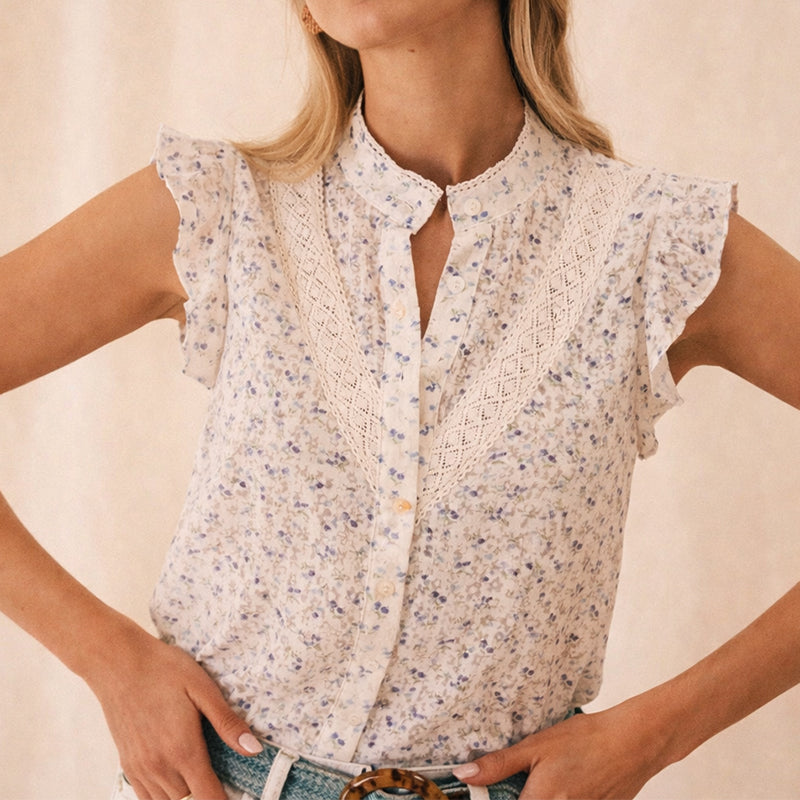 Clara | Women's Floral Sleeveless Button Blouse-MODAUTLET