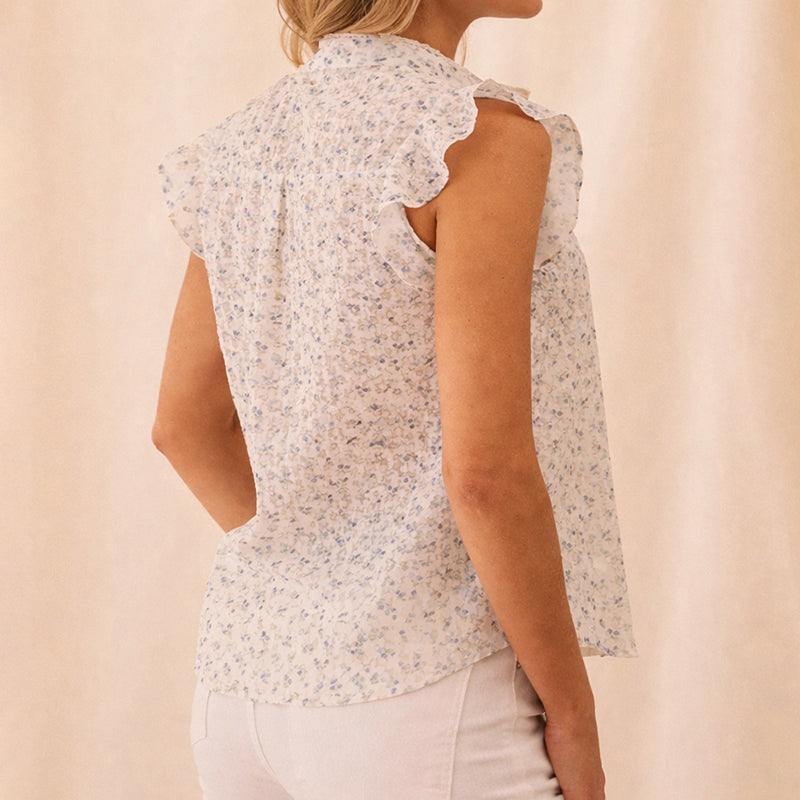 Clara | Women's Floral Sleeveless Button Blouse-MODAUTLET