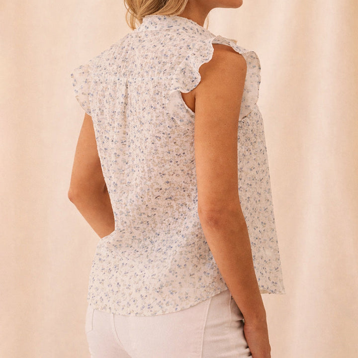 Clara | Women's Floral Sleeveless Button Blouse-MODAUTLET
