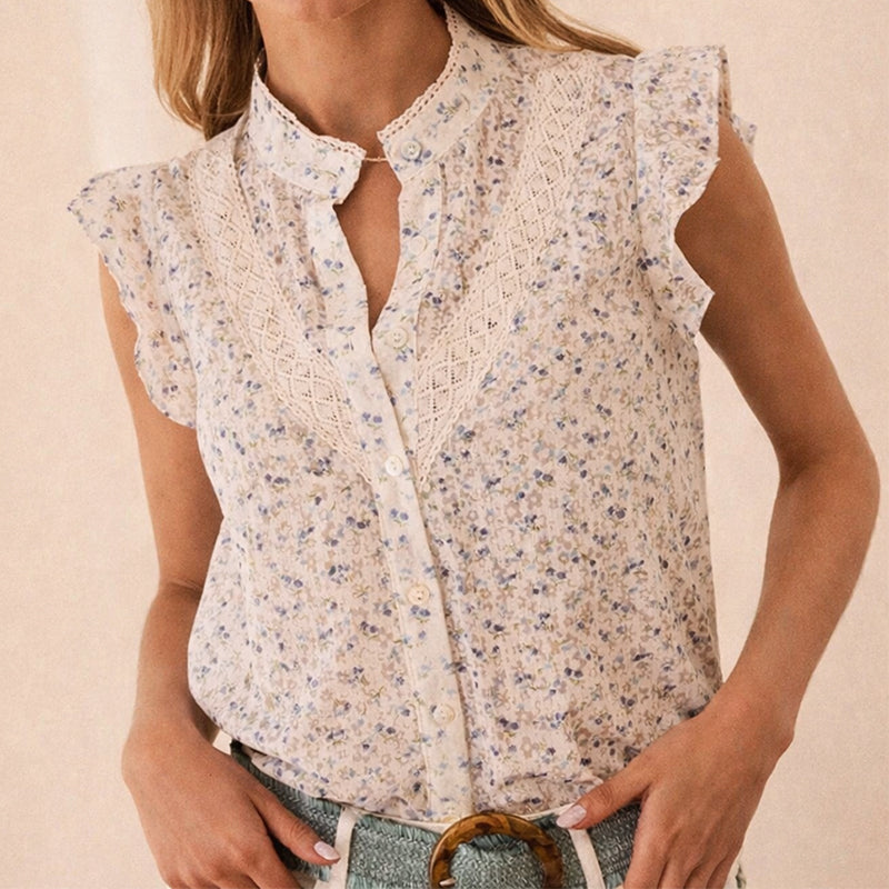 Clara | Women's Floral Sleeveless Button Blouse-MODAUTLET
