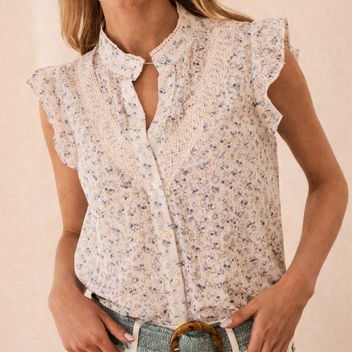 Clara | Women's Floral Sleeveless Button Blouse-MODAUTLET