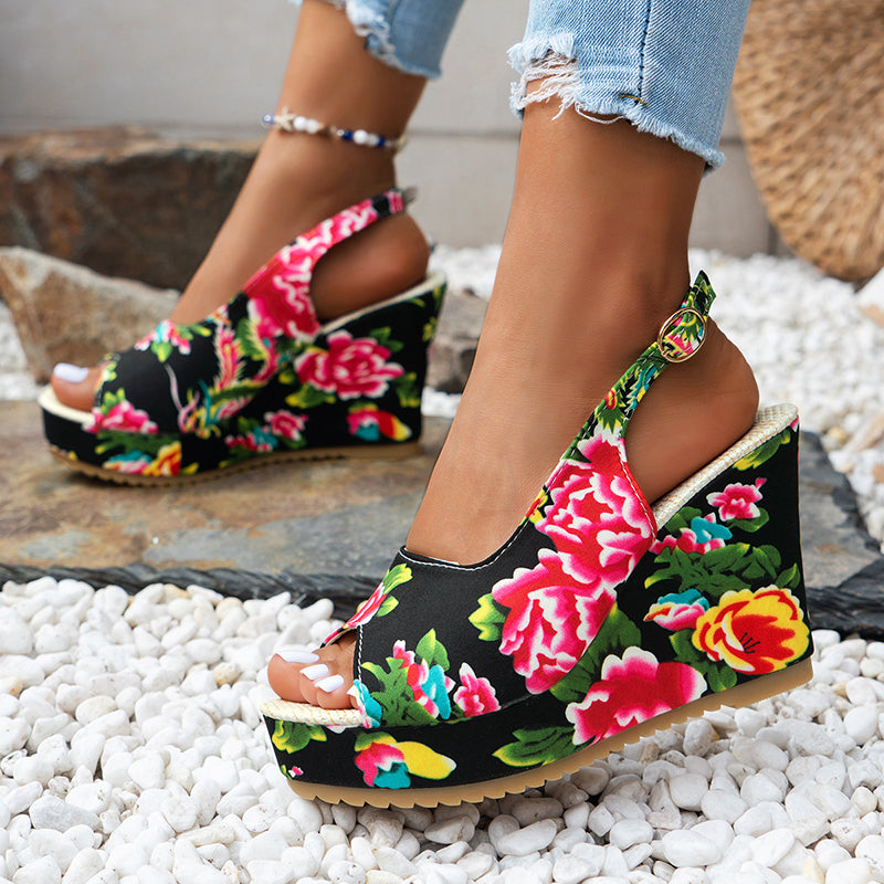 Clara | Women's Floral Wedge Sandals-MODAUTLET