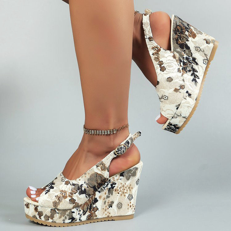 Clara | Women's Floral Wedge Sandals-MODAUTLET