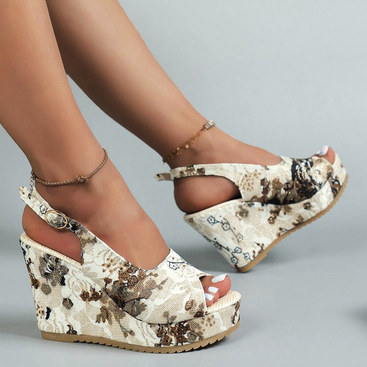 Clara | Women's Floral Wedge Sandals-MODAUTLET