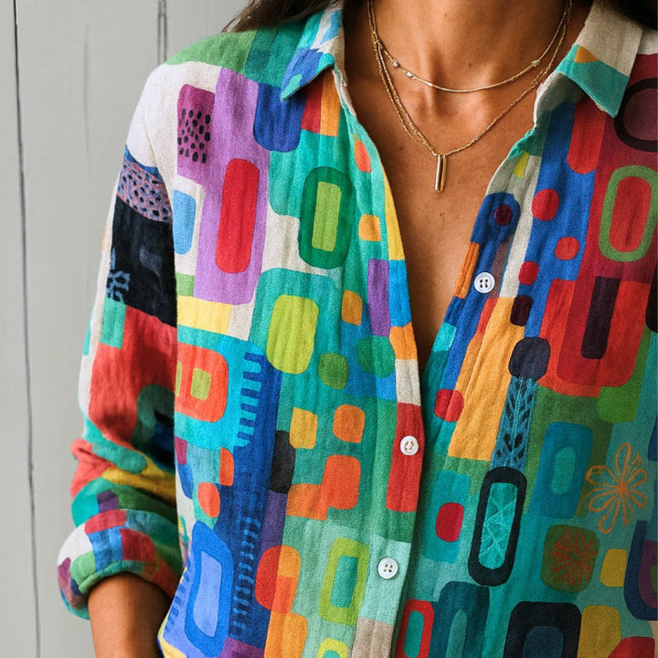 Clara | Women's Geometric Multicolor Print Shirt-MODAUTLET
