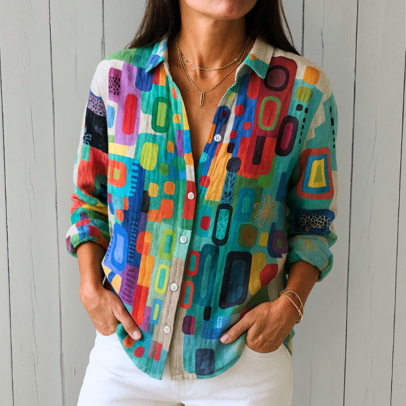 Clara | Women's Geometric Multicolor Print Shirt-MODAUTLET