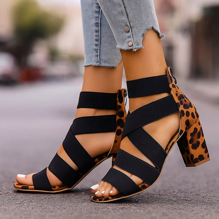 Clara | Women's Leopard Print Elastic Strap Heels-MODAUTLET