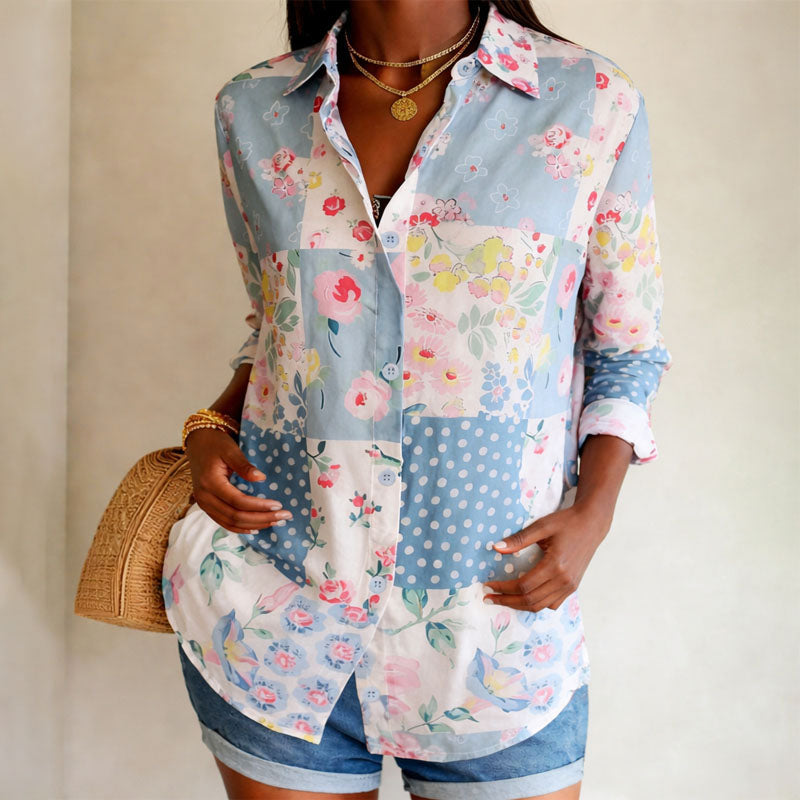 Clara | Women's Long Sleeve Floral Patch Top-MODAUTLET