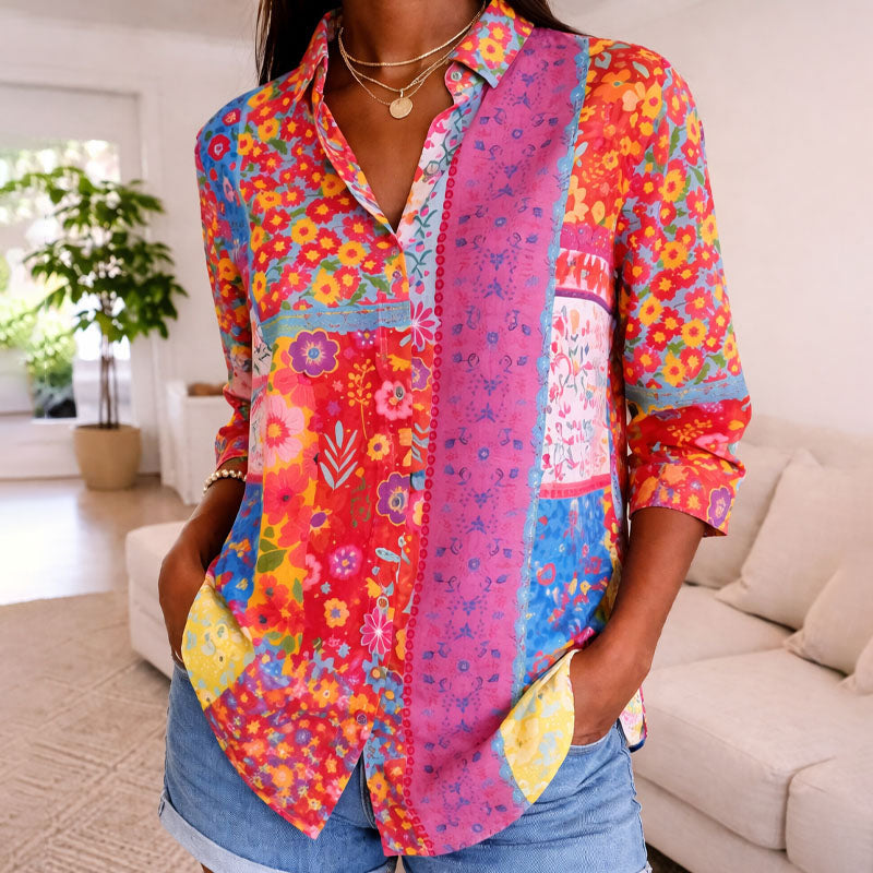 Clara | Women's Long Sleeve Floral Patch Top-MODAUTLET