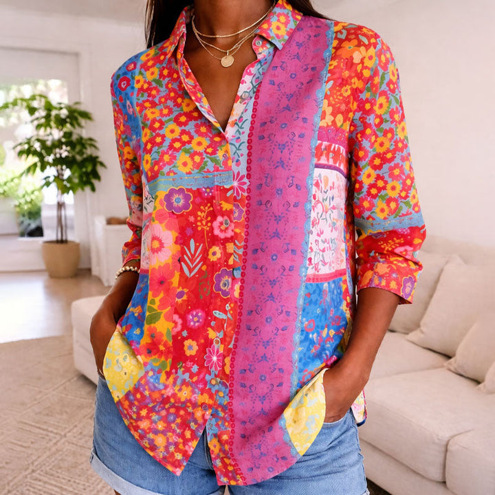 Clara | Women's Long Sleeve Floral Patch Top-MODAUTLET