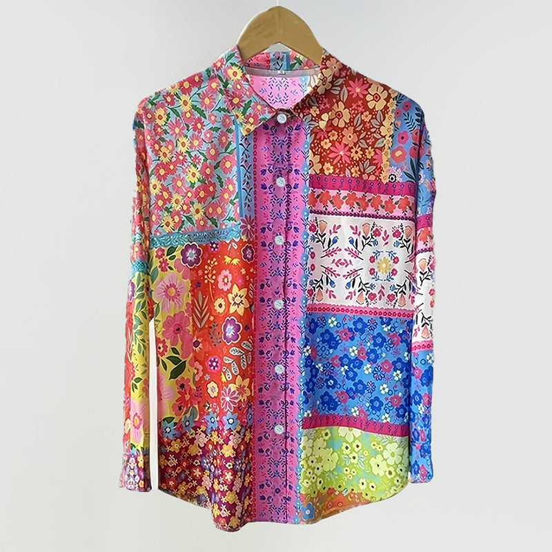 Clara | Women's Patchwork Floral Button Blouse-MODAUTLET