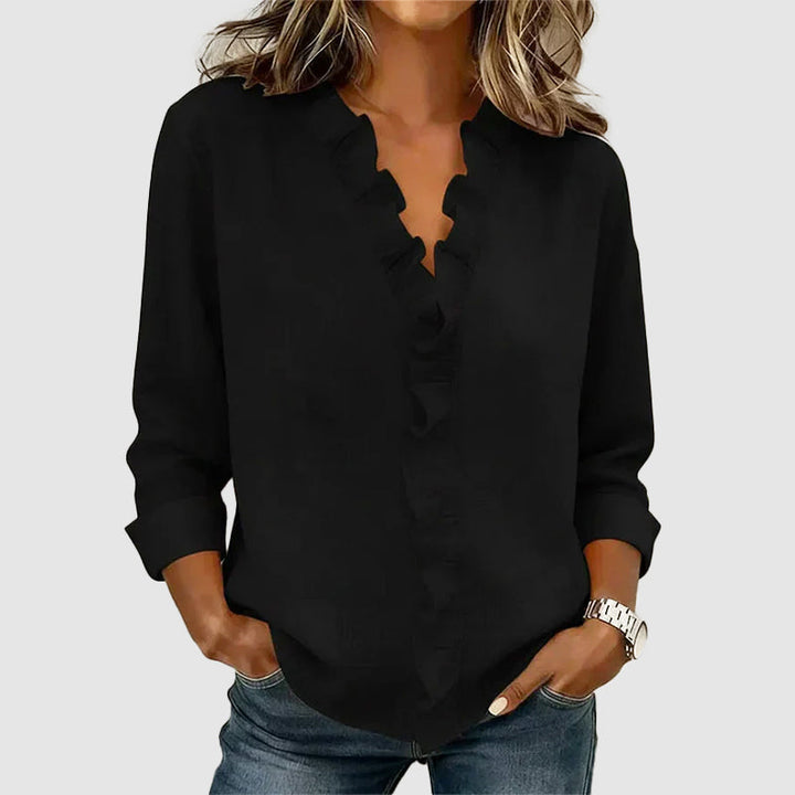 Clara | Women's Ruffle Front V-Neck Blouse-MODAUTLET