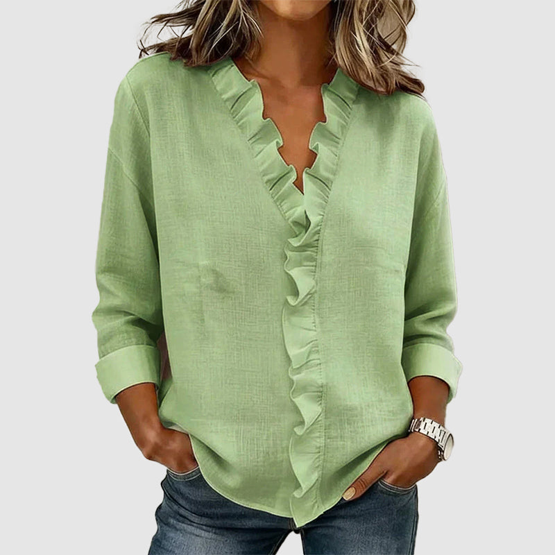 Clara | Women's Ruffle Front V-Neck Blouse-MODAUTLET