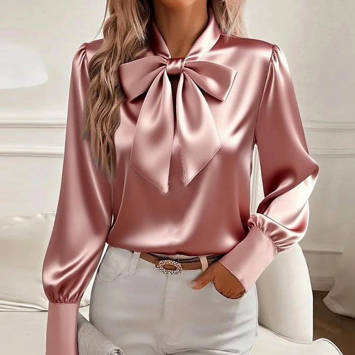 Clara | Women's Satin Bow Neck Blouse-MODAUTLET