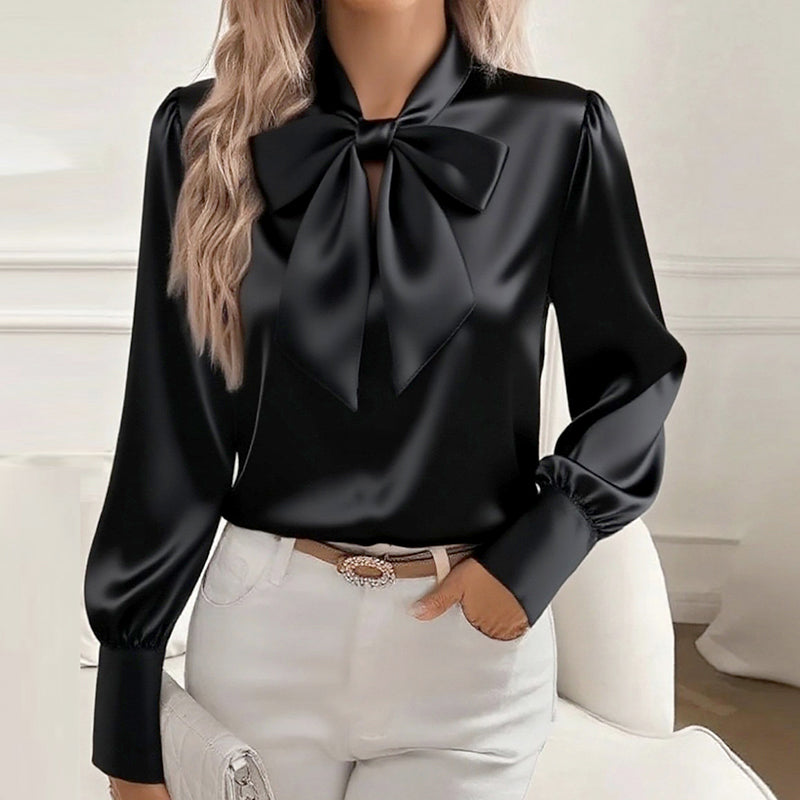 Clara | Women's Satin Bow Neck Blouse-MODAUTLET