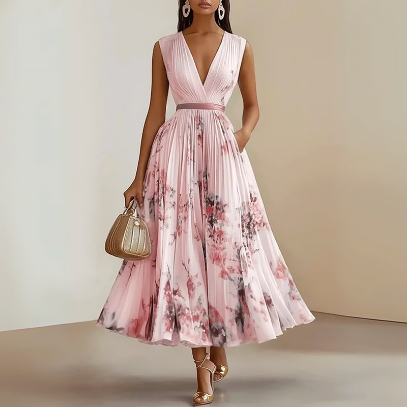 Clara | Women's Sleeveless Pleated Midi Dress-MODAUTLET