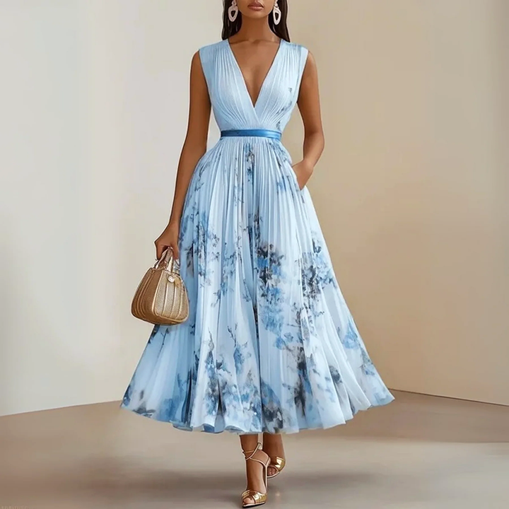 Clara | Women's Sleeveless Pleated Midi Dress-MODAUTLET