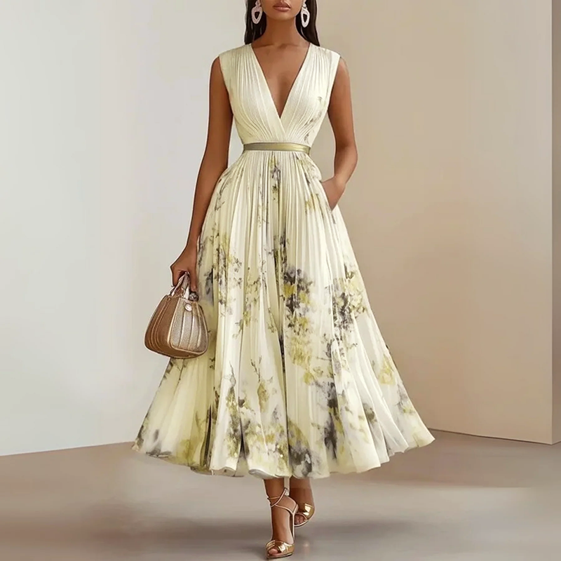 Clara | Women's Sleeveless Pleated Midi Dress-MODAUTLET