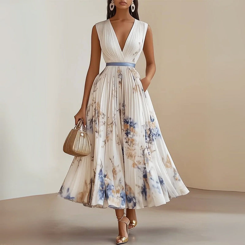 Clara | Women's Sleeveless Pleated Midi Dress-MODAUTLET