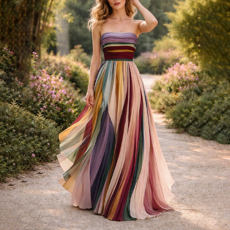Clara | Women's Strapless Pleated Maxi Dress-MODAUTLET