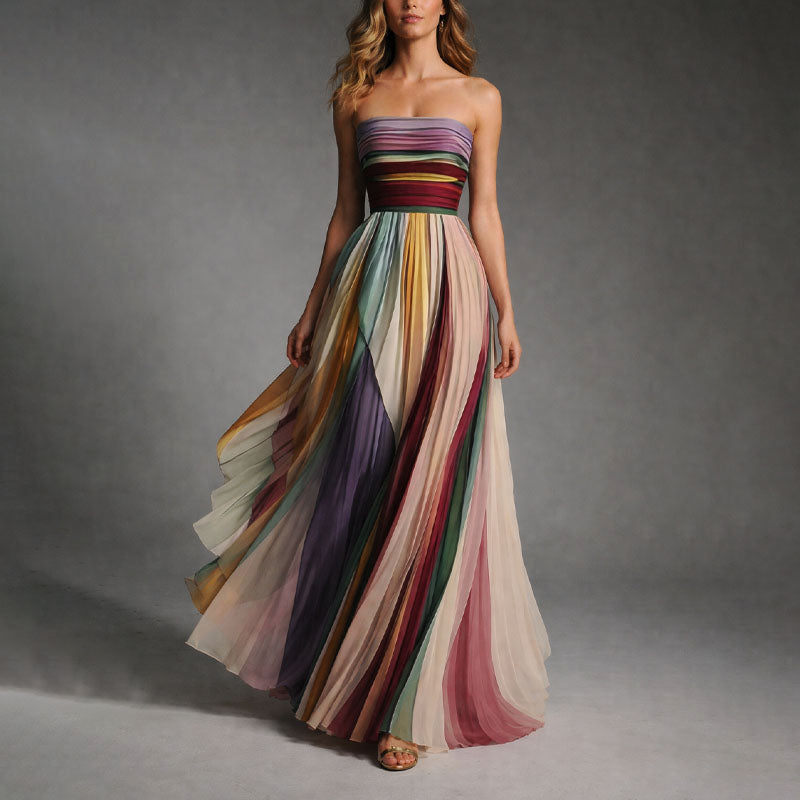 Clara | Women's Strapless Pleated Maxi Dress-MODAUTLET