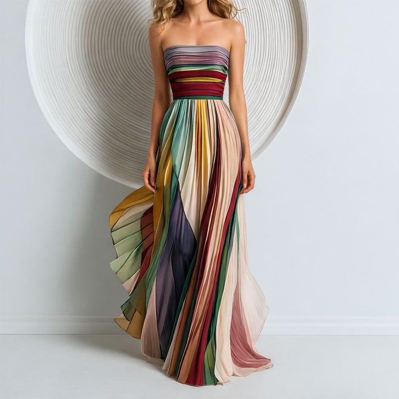 Clara | Women's Strapless Pleated Maxi Dress-MODAUTLET