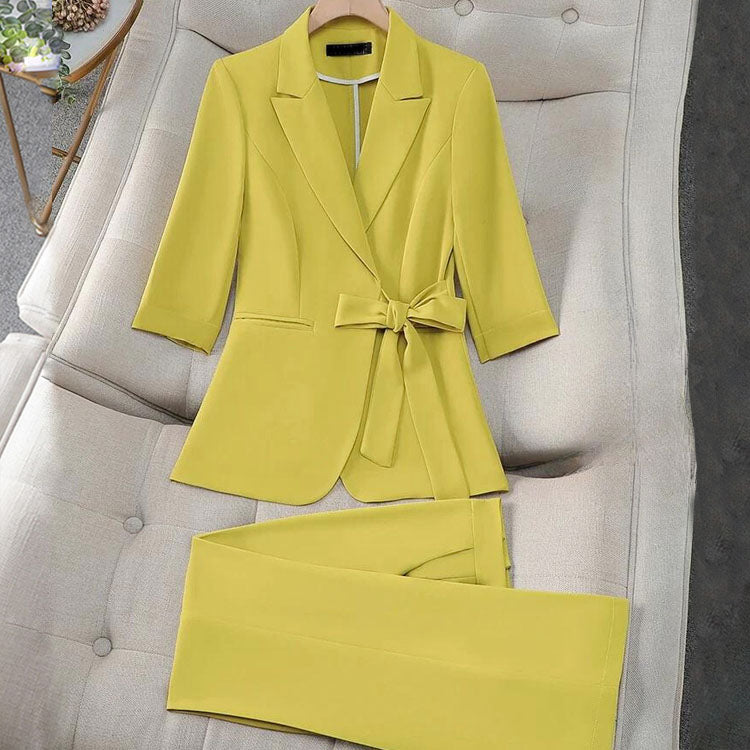 Clara | Women's Tailored Blazer Set with Waist Tie-MODAUTLET