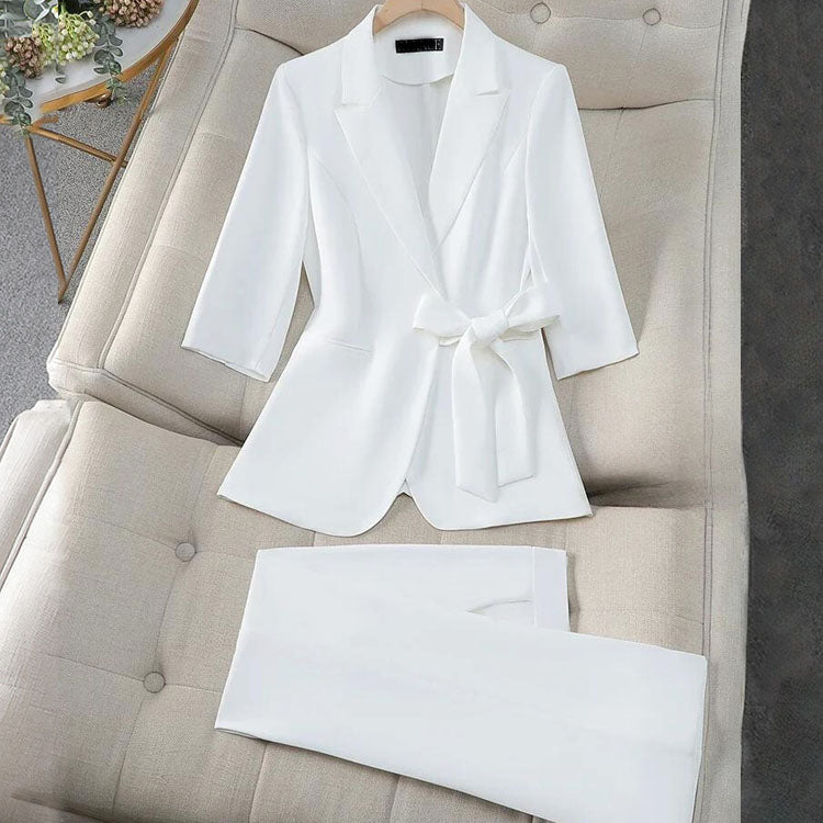 Clara | Women's Tailored Blazer Set with Waist Tie-MODAUTLET