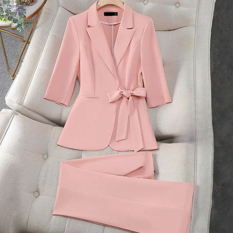 Clara | Women's Tailored Blazer Set with Waist Tie-MODAUTLET