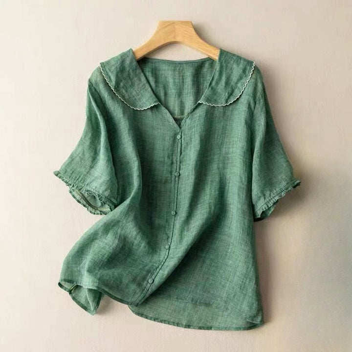 Clara | Women's Textured Blouse with Scalloped Collar-MODAUTLET