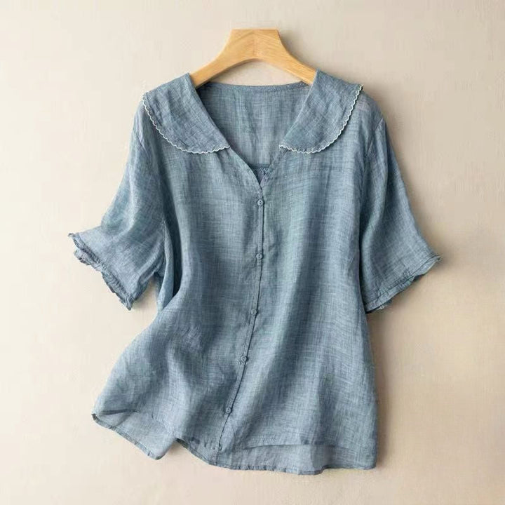 Clara | Women's Textured Blouse with Scalloped Collar-MODAUTLET