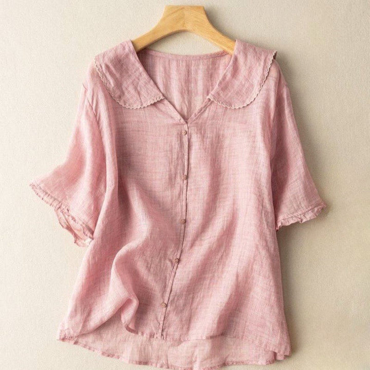 Clara | Women's Textured Blouse with Scalloped Collar-MODAUTLET