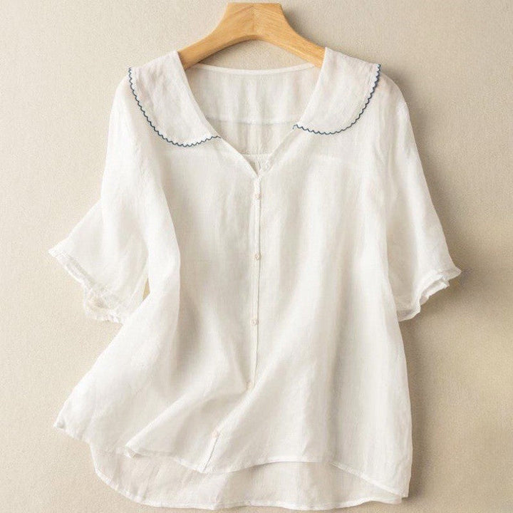Clara | Women's Textured Blouse with Scalloped Collar-MODAUTLET