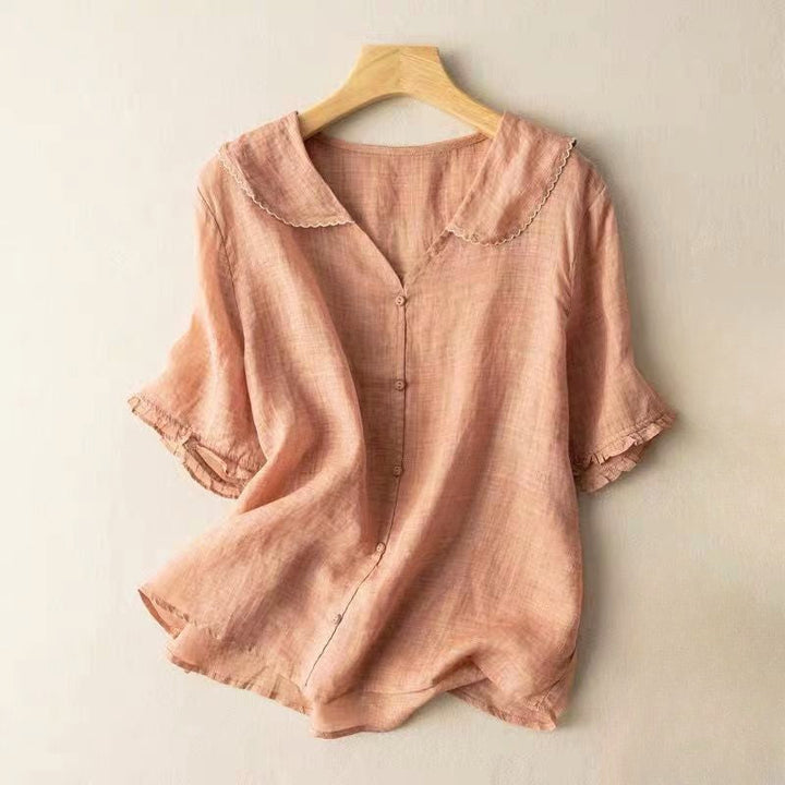 Clara | Women's Textured Blouse with Scalloped Collar-MODAUTLET