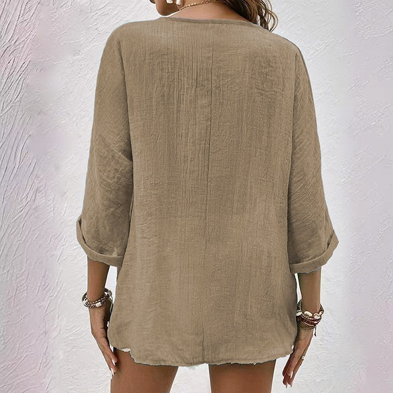 Clara | Women's V-Neck Blouse with Button Front-MODAUTLET