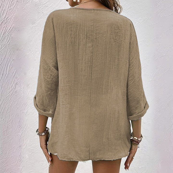 Clara | Women's V-Neck Blouse with Button Front-MODAUTLET