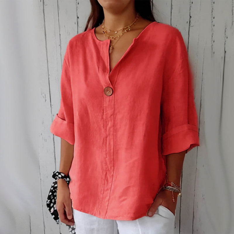Clara | Women's V-Neck Button-Up Blouse-MODAUTLET