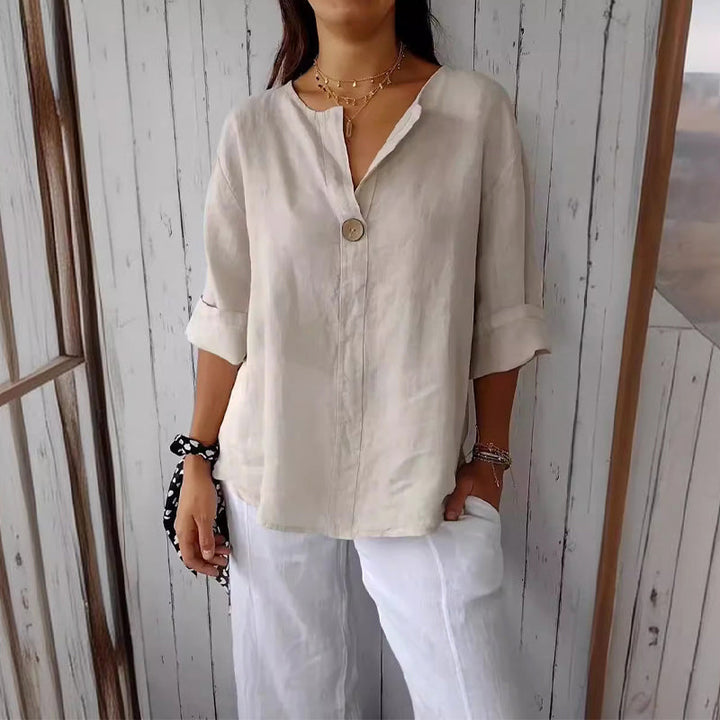Clara | Women's V-Neck Button-Up Blouse-MODAUTLET