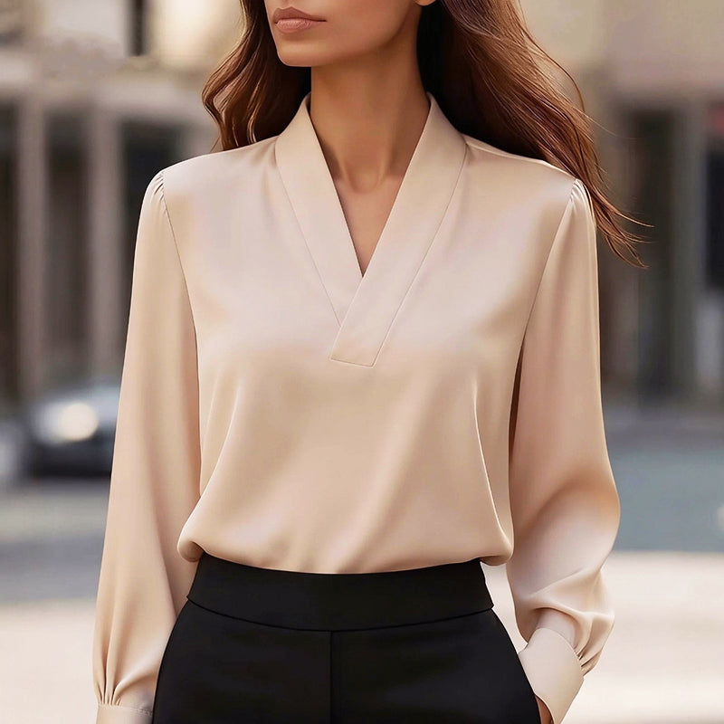 Clara | Women's V-Neck Satin Blouse-MODAUTLET
