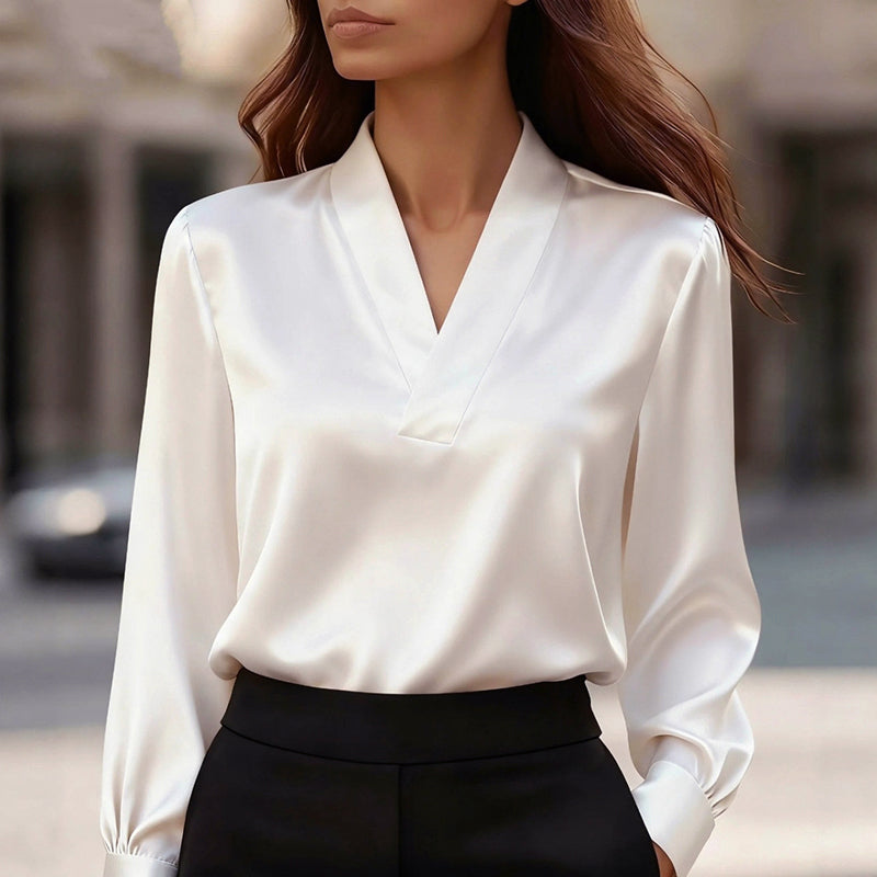 Clara | Women's V-Neck Satin Blouse-MODAUTLET