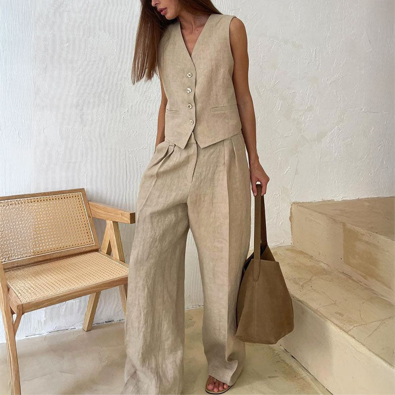 Clara | Women's Vest and Wide-Leg Pants Set-MODAUTLET