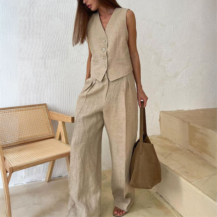 Clara | Women's Vest and Wide-Leg Pants Set-MODAUTLET