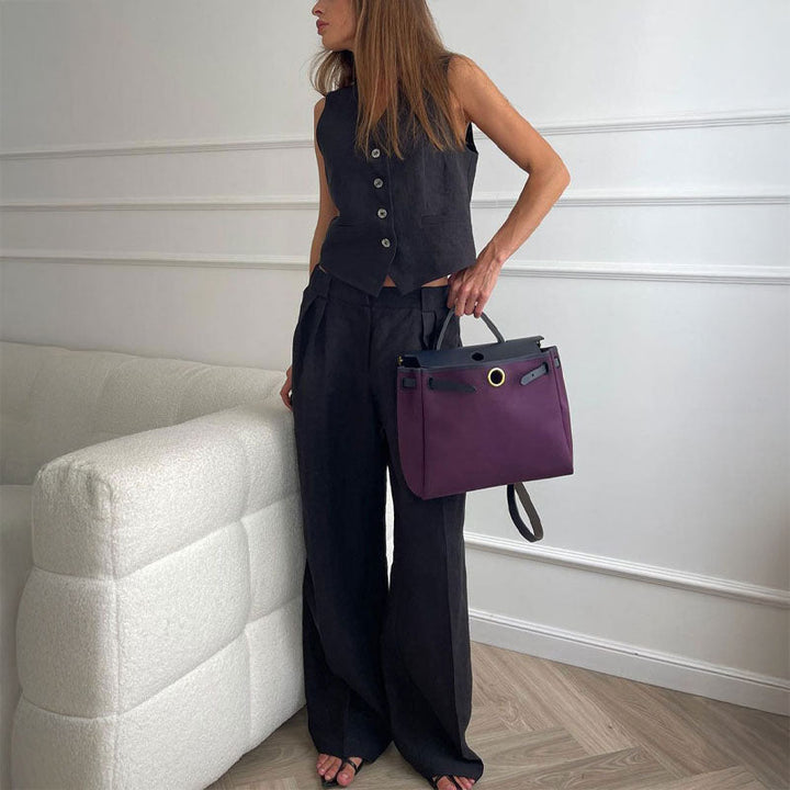Clara | Women's Vest and Wide-Leg Pants Set-MODAUTLET