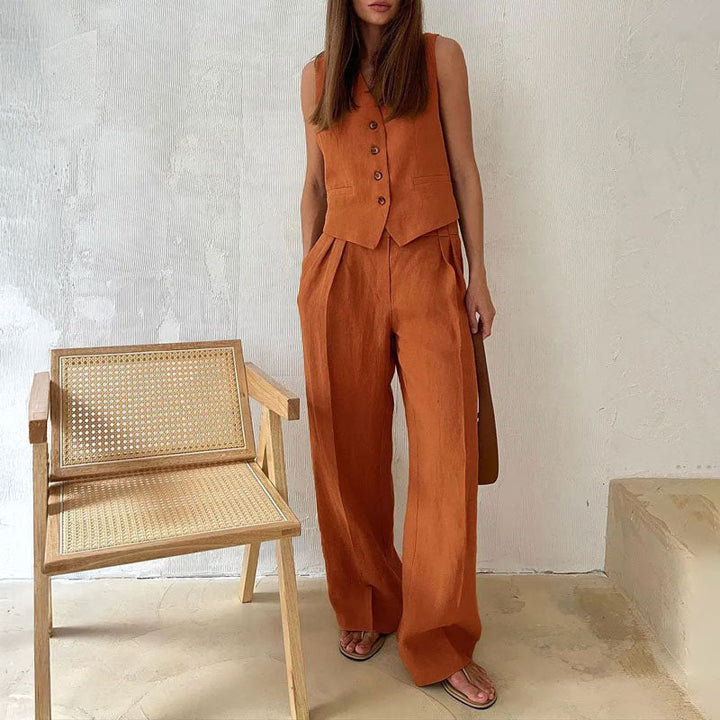 Clara | Women's Vest and Wide-Leg Pants Set-MODAUTLET