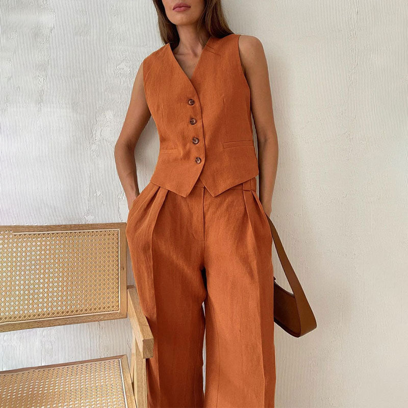 Clara | Women's Vest and Wide-Leg Pants Set-MODAUTLET