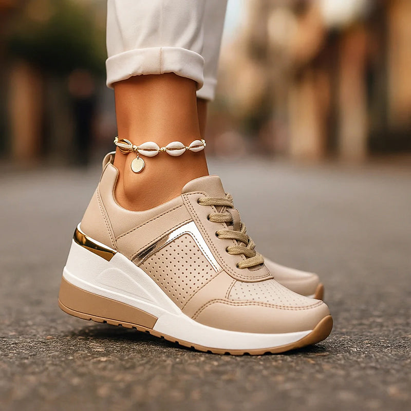 Clara | Women's Wedge Sneakers with Metallic Accents-MODAUTLET